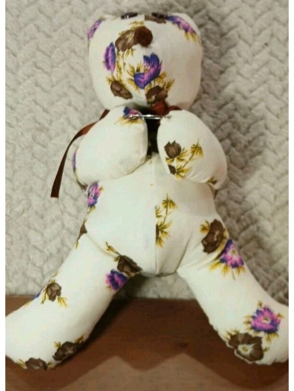 NEW Handmade - 11" VTG Plush Stuffed Bear Button Eyes Ribbon Scarf Floral Print